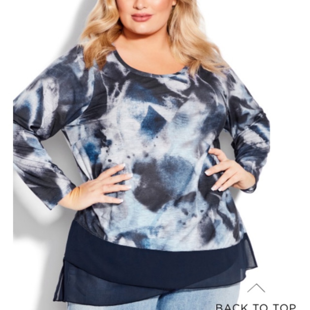 Avenue Abstract Chiffon Trim Top - navy 18/20 - Picture 2 of 6
